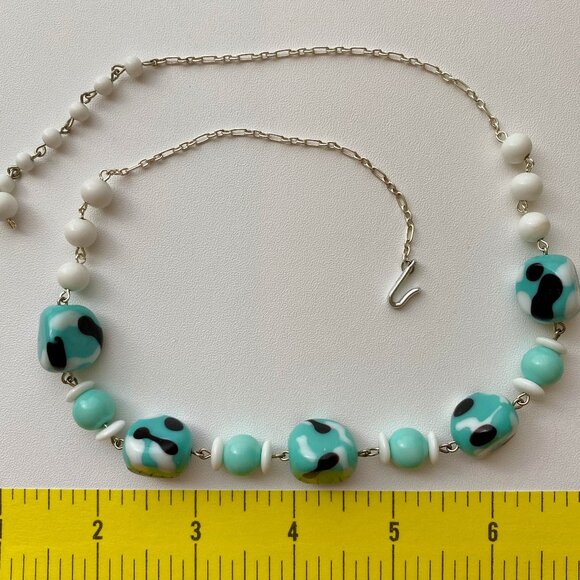 Handcrafted Japanese Turquoise Abstract Glass Bead Necklace - Picture 5 of 5